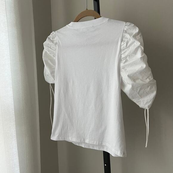 FRAME Ruched-Sleeve Tee Shirt White - Picture 3 of 7